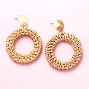 Gold and Tan Woven Hoop Earrings